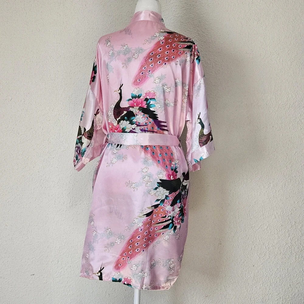 Pink Short Satin Robe - Picture 2 of 3